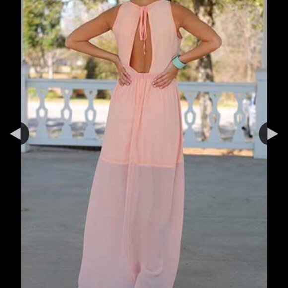 The Hanger Elegant light Peach Sleeveless Maxi Dress Goddess Style Size Medium - Picture 3 of 13